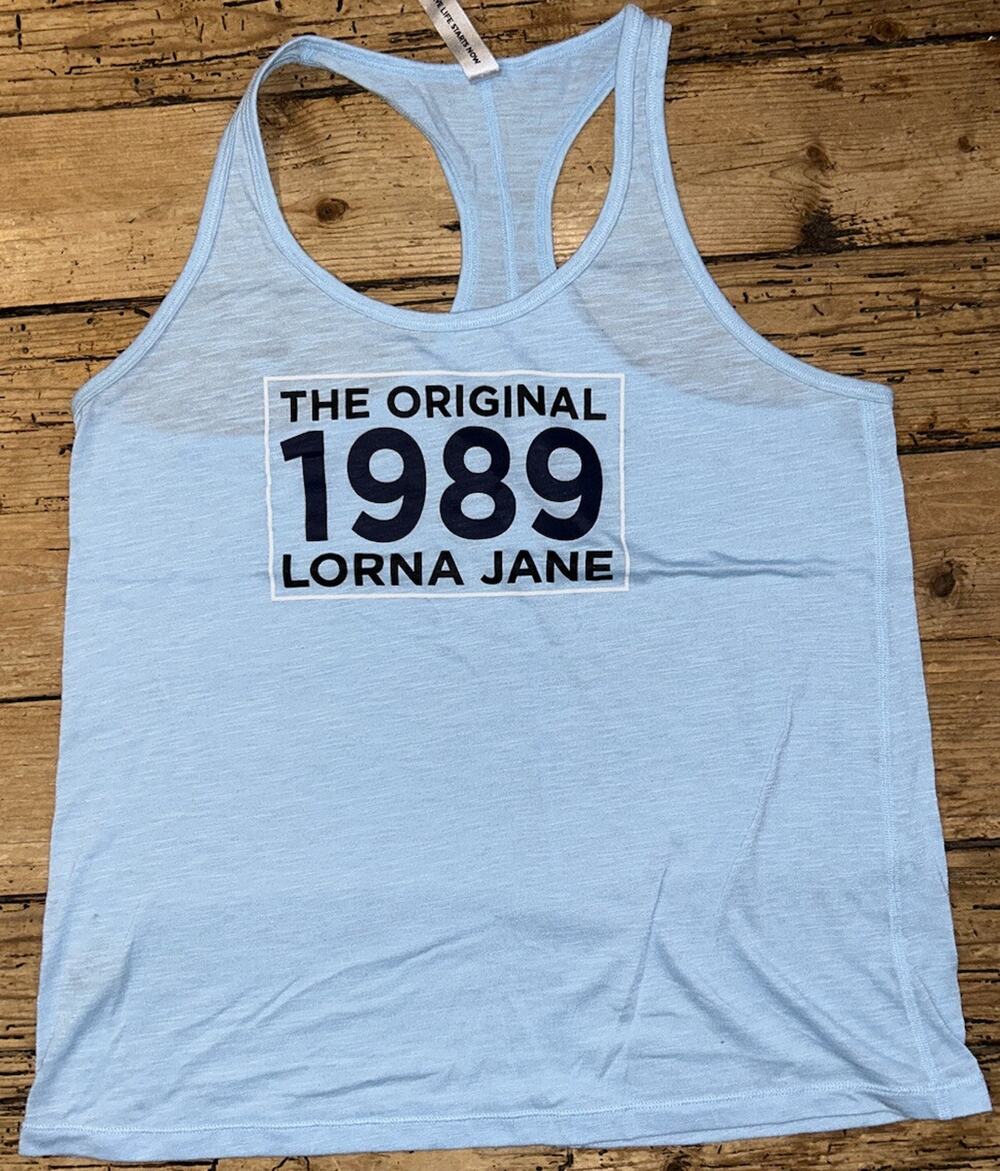 Lorna Jane Women’s Size S Light Blue Racer Back Graphic Athletic Tank